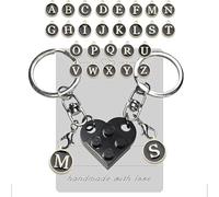 Schlüsselanhänger Partner Herz, 2 Stück Schlüsselringe, Geschenk für die Liebenden, Freundschaft, Valentinstag,Schlüsselanhänger Herz,Regalo de San Valentín,Aniversario y Cumpleaños Mit Full A-Z