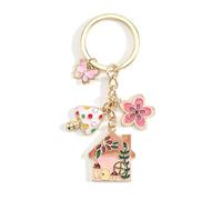 Schlüsselanhänger Pilzhaus Für Mädchen, Viel Glück Im Neuen Zuhause, Einweihungsgeschenk Mit Schmetterling Und Blumen Anhänger, Perfekt Für Schulranzen Oder Rucksack, Haus-Dekor Für Paare (Rosa)