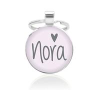 Schlüsselanhänger - rosa, 25mm, Cabochon mit Wunschtext und Herz-Motiv - Individuell Geschenkidee Anhänger für Freunde Partner Personalisiert versilberte Fassung