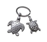 Schlüsselanhänger Schildkröte und sein Baby aus silberfarbenem Stahl., 7,5 x 4 cm, Edelstahl