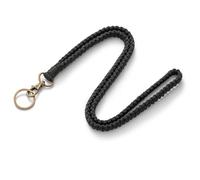 Schlüsselanhänger Schlüsselband Baumwollschnur Lanyard Schwarz | Makramee-Stil mit Schlüsselring, Länge: 47 cm. Ideal zum Befestigen von Ausweishalter Schlüssel und Kleinen Zubehör