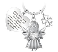 Schlüsselanhänger Schutzengel mit Herz und Gravur Inspirierende Geschenke Schlüsselanhänger Engel Glücksbringer Schlüsselband mit vierblättrigem Kleeblatt Geschenke für Frauen Männer Schutzengel