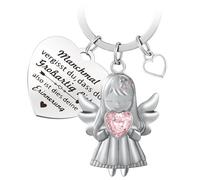 Schlüsselanhänger Schutzengel mit Herz und Gravur Inspirierende Geschenke Schlüsselanhänger Engel Glücksbringer Schlüsselband Geschenke für Frauen Männer Schutzengel mit rosafarbenes Diamantherz