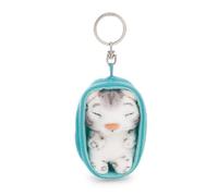 Schlüsselanhänger Sleeping Pets Schneeleopard 8cm im Körbchen - bunt - Treuer-Plüschbegleiter für Rucksack oder Tasche, Schlüsselhalter für Klein und Groß | 63161