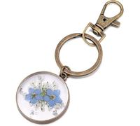 Schlüsselanhänger Vergissmeinnicht und Queen Anne's Lace Wildflower Vergiss Mein Nicht Handgemachter schlüsselanhänger Getrocknete Gepresste Echten Blumen Schlüsselanhänger Glücksbringer Geschenk
