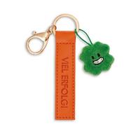 NICI Schlüsselanhänger Viel Erfolg Kunstlederband 10cm mit Kleeblatt-orange-Treuer-Begleiter für Rucksack oder Tasche, Schlüsselhalter für klein und Groß | 62020