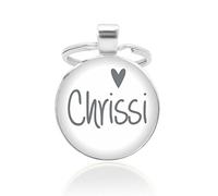Schlüsselanhänger - weiß, 25mm, Cabochon mit Wunschtext und Herz-Motiv - Individuell Geschenkidee Anhänger für Freunde Partner Personalisiert versilberte Fassung