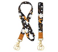 Schlüsselband,1 Stücke Neck Lanyard und Wrist Schlüsselanhänger Umhängeband Universal mit Metall Ring und Hohe Qualität Leder,Zweiseitiger Druck in Voller Farbe, Für Handy,Schlüssel (Champagne)
