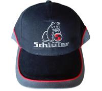 Schlüter Oldtimer Kappe Teamwear Competition Cap 100% gebürstete Baumwolle Schwarz/Rot/Grau Stickmotiv in Silbergrau/rot