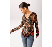 Schlupfbluse ANISTON CASUAL, Damen, Gr. 36, bunt (dunkelbraun, beige, rot, türkis, schwarz, zimt, wollweiß), Jersey, Obermaterial: 95% Viskose, 5% Elasthan, bedruckt, gemustert, figurumspielend Po-bed