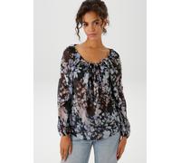 Schlupfbluse ANISTON CASUAL, Damen, Gr. 36, schwarz (schwarz, bleu, jeansblau, apricot, flieder, zartgelb), Georgette, Obermaterial: 100% Polyester, bedruckt, geblümt, leicht transparent, lässig gesch