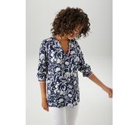 Schlupfbluse ANISTON CASUAL, Damen, Gr. 38, bunt (marine, wollweiß, pink), Web, Obermaterial: 100% Viskose, bedruckt, geblümt, lässig geschnitten Po-bedeckend, V-Ausschnitt, 1-Knopf-Manschette, Blusen