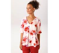 Schlupfbluse ANISTON CASUAL, Damen, Gr. 38, bunt (rosa, wollweiß, rot, dunkelrot, lila, flieder), Web, Obermaterial: 100% Viskose, bedruckt, geblümt, lässig geschnitten hüftbedeckend, V-Ausschnitt, we