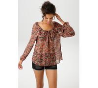 Schlupfbluse ANISTON CASUAL, Damen, Gr. 38, bunt (schwarz, beige, grün, rot, pink, orange), Georgette, Obermaterial: 100% Polyester, bedruckt, gemustert, leicht transparent, lässig geschnitten hüftbed