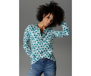Schlupfbluse ANISTON CASUAL, Damen, Gr. 38, grün (grün, weiß), Web, Obermaterial: 100% Viskose, bedruckt, figurumspielend Po-bedeckend, Rundhals, Ärmel mit Ärmelschlitz 1-Knopf-Manschette krempelbar,