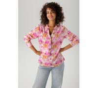 Schlupfbluse ANISTON CASUAL, Damen, Gr. 38, vanille, pink, rosa, gelb, curry, beere, rauchblau, Web, Obermaterial: 100% Viskose, bedruckt, gemustert, figurumspielend Po-bedeckend, V-Ausschnitt, 1-Knop