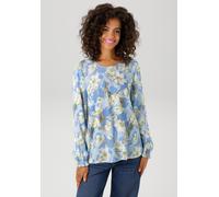Schlupfbluse ANISTON CASUAL, Damen, Gr. 40, blau (hellblau, blau, wollweiß, grün, jade, braun, hellbraun, gelb), Web, Obermaterial: 100% Viskose, bedruckt, geblümt, figurumspielend hüftbedeckend, Rund