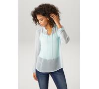 Schlupfbluse ANISTON CASUAL, Damen, Gr. 40, blau (hellblau), Chiffon, Obermaterial: 100% Polyester, transparent, unifarben, lässig geschnitten hüftbedeckend, V-Ausschnitt, elastischer Bund mit Gummizu