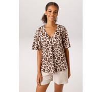 Schlupfbluse ANISTON CASUAL, Damen, Gr. 40, braun (ecru, dunkelbraun, beige), Web, Obermaterial: 100% Baumwolle, bedruckt, gemustert, figurumspielend hüftlang, V-Ausschnitt, weit, Blusen Schlupfbluse,
