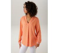 Schlupfbluse ANISTON CASUAL, Damen, Gr. 40, bunt (orange, weiß, pink), Web, Obermaterial: 100% Viskose, bedruckt, gemustert, lässig geschnitten Po-bedeckend, V-Ausschnitt, 1-Knopf-Manschette, Blusen S