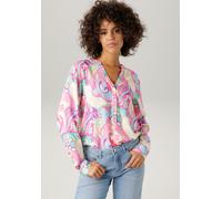 Schlupfbluse ANISTON CASUAL, Damen, Gr. 40, bunt (pink, hellpink, rosa, weiß, hellblau, gelb, lila grün), Web, Obermaterial: 100% Viskose, bedruckt, gemustert, figurumspielend Po-bedeckend, V-Ausschni