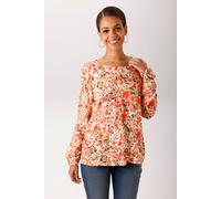 Schlupfbluse ANISTON CASUAL, Damen, Gr. 40, bunt (wollweiß, orangerot, apricot, oliv, hellkhaki, beige, dunkelrot), Web, Obermaterial: 100% Viskose, bedruckt, geblümt, figurumspielend hüftbedeckend, R