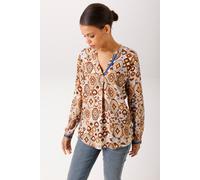 Schlupfbluse ANISTON CASUAL, Damen, Gr. 40, wollweiß, sand, beige, dunkelbraun, braun, zimt, hellbraun, dunkelblau, blau, hellblau, Web, Obermaterial: 100% Viskose, bedruckt, gemustert, figurumspielen