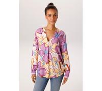 Schlupfbluse ANISTON CASUAL, Damen, Gr. 42, bunt (hellbeige, lavendel, dunkelgelb, lila, türkis, braun), Web, Obermaterial: 100% Viskose, bedruckt, geblümt, lässig geschnitten Po-bedeckend, V-Ausschni