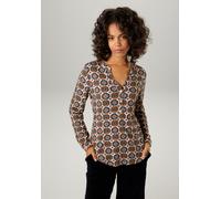 Schlupfbluse ANISTON CASUAL, Damen, Gr. 42, bunt (hellbeige, schwarz, petrol, hellblau, braun, rot, gelb, lavendel, hellgrün), Single Jersey, Obermaterial: 95% Viskose, 5% Elasthan, bedruckt, gemuster