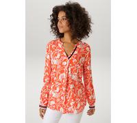 Schlupfbluse ANISTON CASUAL, Damen, Gr. 42, rot, weiß, schwarz, Web, Obermaterial: 100% Viskose, bedruckt, geblümt, lässig geschnitten Po-bedeckend, V-Ausschnitt, 1-Knopf-Manschette, Blusen Schlupfblu