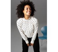 Schlupfbluse ANISTON CASUAL, Damen, Gr. 42, schwarz-weiß (wollweiß, schwarz, gepunktet), Crêpe, Obermaterial: 100% Polyester, bedruckt, gepunktet, figurumspielend hüftbedeckend, Smokbündchen, Blusen S