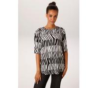 Schlupfbluse ANISTON CASUAL, Damen, Gr. 42, weiß, schwarz, Crêpe, Obermaterial: 100% Viskose, gemustert, gestreift, figurumspielend hüftlang, Rundhals, Blusen Schlupfbluse, mit extravagantem Streifenm