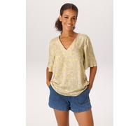 Schlupfbluse ANISTON CASUAL, Damen, Gr. 44, gelb (gelb,, silbergrau, weiß), Web, Obermaterial: 100% Viskose, Paisley, bedruckt, gemustert, lässig geschnitten hüftlang, V-Ausschnitt, weit, Blusen Schlu