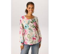 Schlupfbluse ANISTON CASUAL, Damen, Gr. 44, sand, fuchsia, pink, rosa, türkis, grün, weiß, hellgrün, taupe, gelb, orange, Web, Obermaterial: 100% Baumwolle, bedruckt, geblümt, lässig geschnitten hüftb