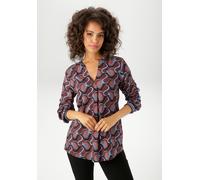 Schlupfbluse ANISTON CASUAL, Damen, Gr. 44, schwarz (dunkelbraun, braun, türkis, schwarz, hellsalbai), Web, Obermaterial: 100% Viskose, bedruckt, gemustert, lässig geschnitten Po-bedeckend, V-Ausschni