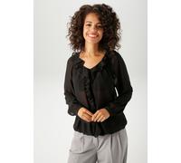 Schlupfbluse ANISTON CASUAL, Damen, Gr. 44, schwarz, Georgette, Obermaterial: 100% Polyester, leicht transparent, unifarben, lässig geschnitten hüftlang, V-Ausschnitt, Raglanärmel 1-Knopf-Manschette,