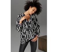 Schlupfbluse ANISTON CASUAL, Damen, Gr. 44, schwarz-weiß (schwarz, weiß, rot), Web, Obermaterial: 100% Viskose, bedruckt, lässig geschnitten Po-bedeckend, V-Ausschnitt, 1-Knopf-Manschette, Blusen Schl