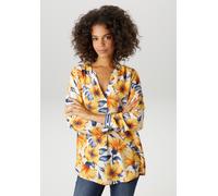 Schlupfbluse ANISTON CASUAL, Damen, Gr. 46, creme, gelb, braun, blau, Web, Obermaterial: 100% Viskose, bedruckt, geblümt, lässig geschnitten Po-bedeckend, V-Ausschnitt, 1-Knopf-Manschette, Blusen Schl