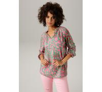 Schlupfbluse ANISTON CASUAL, Damen, Gr. 46, bunt (grün, rosa, weinrot), Web, Obermaterial: 100% Viskose, bedruckt, gemustert, lässig geschnitten hüftbedeckend, V-Ausschnitt, Raglanärmel elastischer Bu