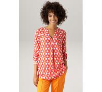 Schlupfbluse ANISTON CASUAL, Damen, Gr. 46, bunt (weiß, rot, pink), Web, Obermaterial: 100% Viskose, bedruckt, gemustert, lässig geschnitten Po-bedeckend, V-Ausschnitt, 1-Knopf-Manschette, Blusen Schl
