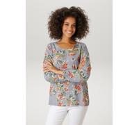 Schlupfbluse ANISTON CASUAL, Damen, Gr. 46, rauchblau, dunkelrot, lachs, gelb, weiß, hellblau, dunkelgrün, grün, moosgrün, hellbraun, beige, Web, Obermaterial: 100% Viskose, bedruckt, geblümt, figurum