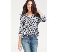 Schlupfbluse ANISTON CASUAL, Damen, Gr. 48, blau (marine, weiß, bedruckt), Web, Obermaterial: 100% Viskose, bedruckt, figurumspielend Po-bedeckend, Rundhals, Ärmel mit Ärmelschlitz 1-Knopf-Manschette 