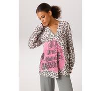 Schlupfbluse ANISTON CASUAL, Damen, Gr. 48, bunt (wollweiß, oliv, pink, altosa), Web, Obermaterial: 100% Viskose, animal-print, bedruckt, lässig geschnitten hüftbedeckend, V-Ausschnitt, 1-Knopf-Mansch