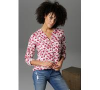 Schlupfbluse ANISTON CASUAL, Damen, Gr. 48, rot (bordeaux, weiß), Web, Obermaterial: 100% Viskose, bedruckt, figurumspielend Po-bedeckend, Rundhals, Ärmel mit Ärmelschlitz 1-Knopf-Manschette krempelba