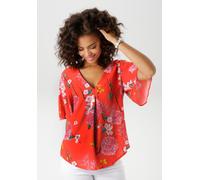 Schlupfbluse ANISTON CASUAL, Damen, Gr. 48, rot (rot, beere, rosé, gelb, zartgelb, lavendel, flieder, braun, weiß, grün, hellgrün, petrol), Web, Obermaterial: 100% Viskose, bedruckt, geblümt, figurums