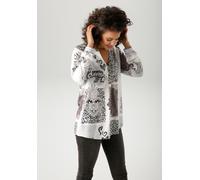 Schlupfbluse ANISTON CASUAL, Damen, Gr. 48, wollweiß, schwarz, taupe, hellblau, Web, Obermaterial: 100% Viskose, animal-print, bedruckt, geblümt, lässig geschnitten Po-bedeckend, V-Ausschnitt, 1-Knopf