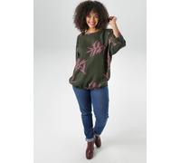 Schlupfbluse ANISTON PLUS, Damen, Gr. 44, grün (olive, pink), Web, Obermaterial: 100% Viskose, geblümt, gemustert, figurumspielend hüftbedeckend, weit, Blusen Schlupfbluse, mit großflächigem Blumendru