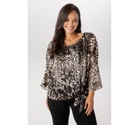 Schlupfbluse ANISTON PLUS, Damen, Gr. 46, braun (schwarz, natur, beige, braun), Web, Obermaterial: 97% Polyester, 3% metallisierte Faser (LUREX). Futter: 100% Polyester, gemustert, figurumspielend Po-