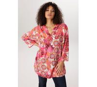 Schlupfbluse ANISTON PLUS, Damen, Gr. 46, bunt (rose, pink, orange, schwarz, lila), Web, Obermaterial: 100% Viskose, bedruckt, gemustert, weit Po-bedeckend, V-Ausschnitt, weit, Blusen Schlupfbluse, mi