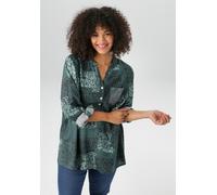 Schlupfbluse ANISTON PLUS, Damen, Gr. 46, grün, Web, Obermaterial: 100% Viskose, gemustert, figurumspielend Po-bedeckend, V-Ausschnitt, Krempelärmel, Blusen Schlupfbluse, mit Pailletten an der Brustta